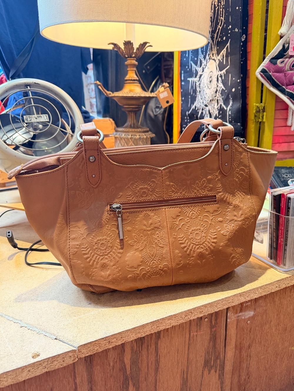 The Sak Bolinas Leather Satchel in Tobacco Floral Emboss